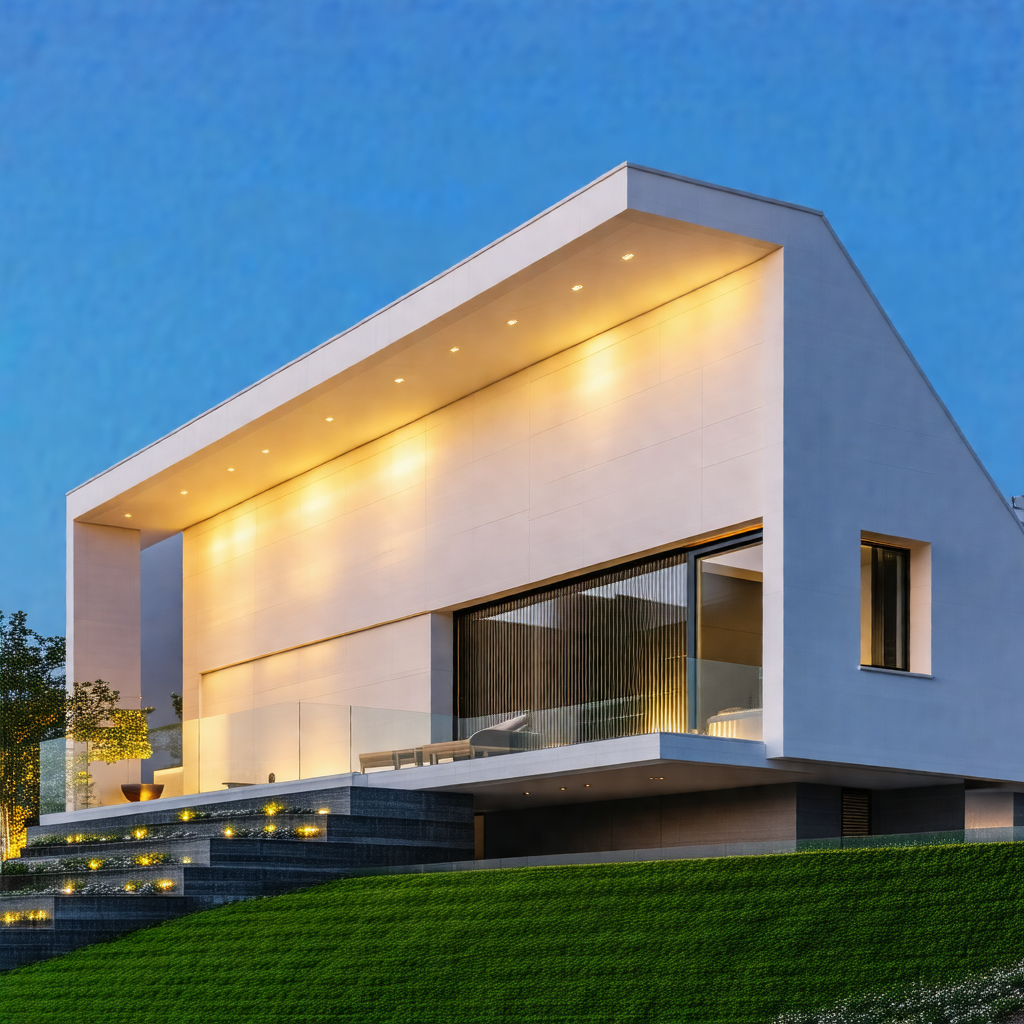 Large, modern-looking house with a white exterior