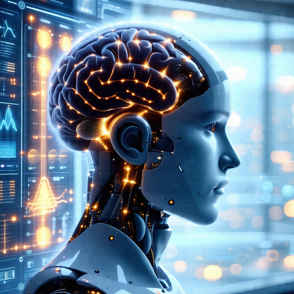 Close-up of a robot's head, with a focus on its brain