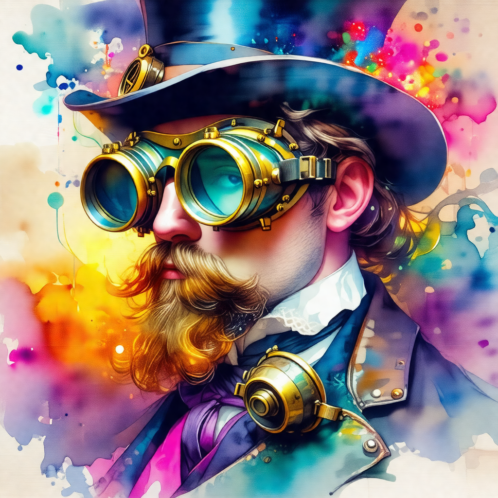 Man wearing a top hat and goggles, giving him a unique an...