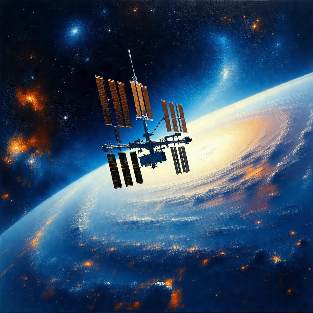 Space shuttle with a large dome on top of it, floating in...
