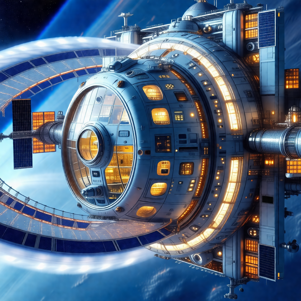 Large, futuristic spacecraft with a circular shape and a ...