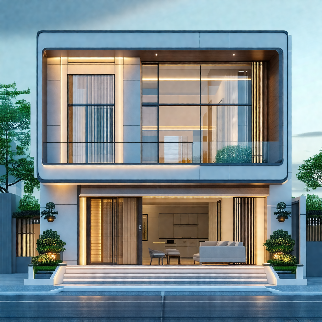Large, modern white house with a glass front