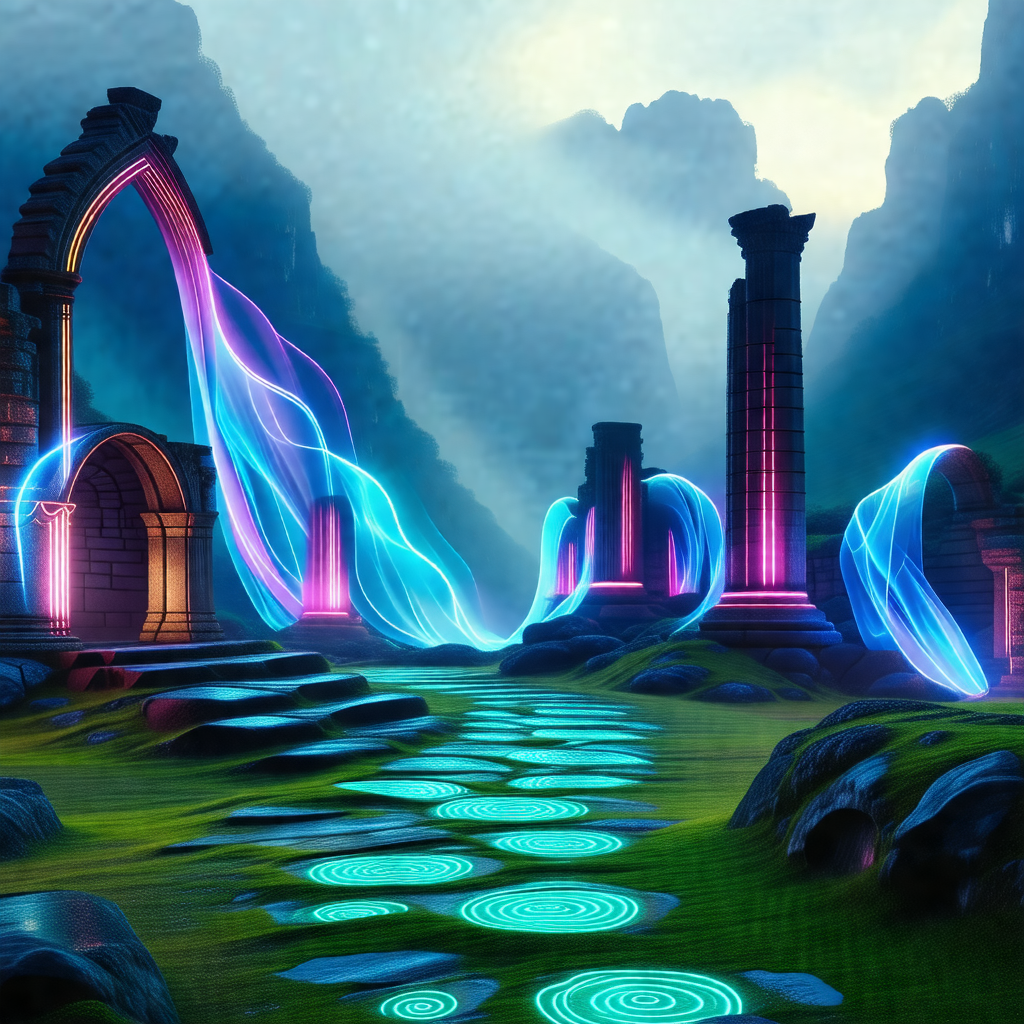 Digital painting of a mountainous landscape with a path l...