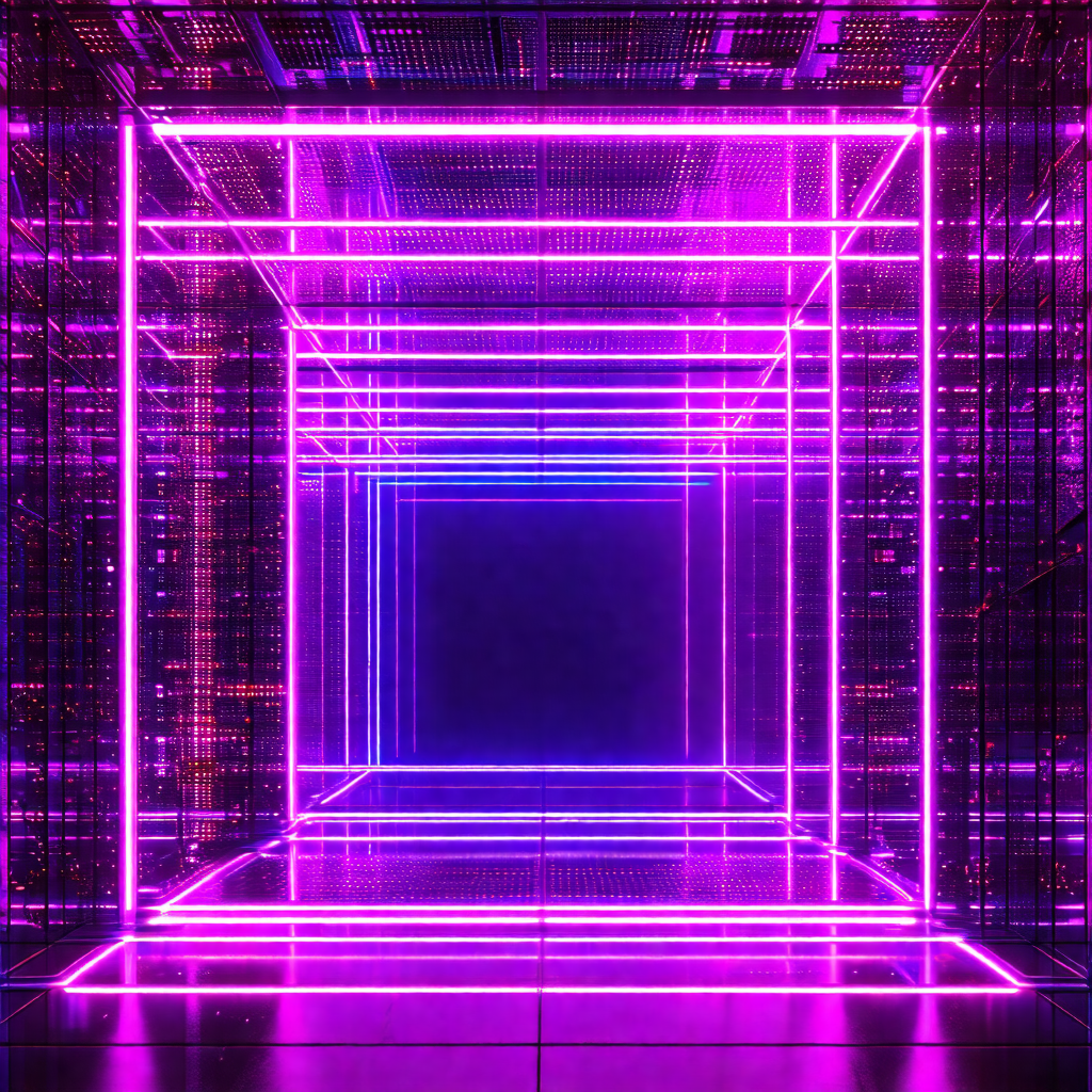 Large, purple, illuminated box with a blue glow