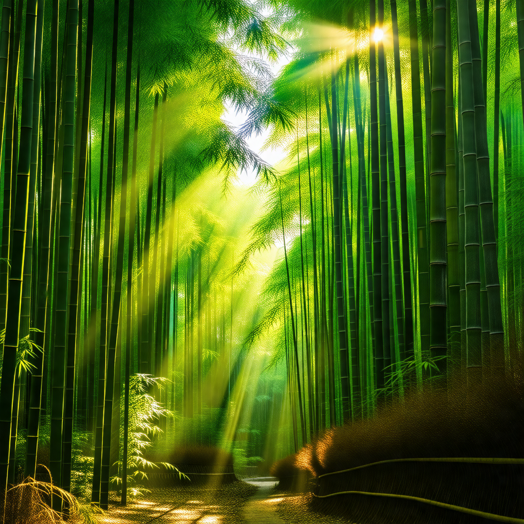 Pathway surrounded by a lush green forest filled with tal...