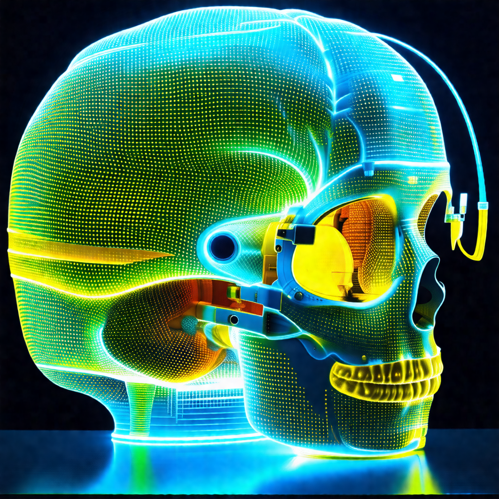 Close-up of a skull with a blue glow