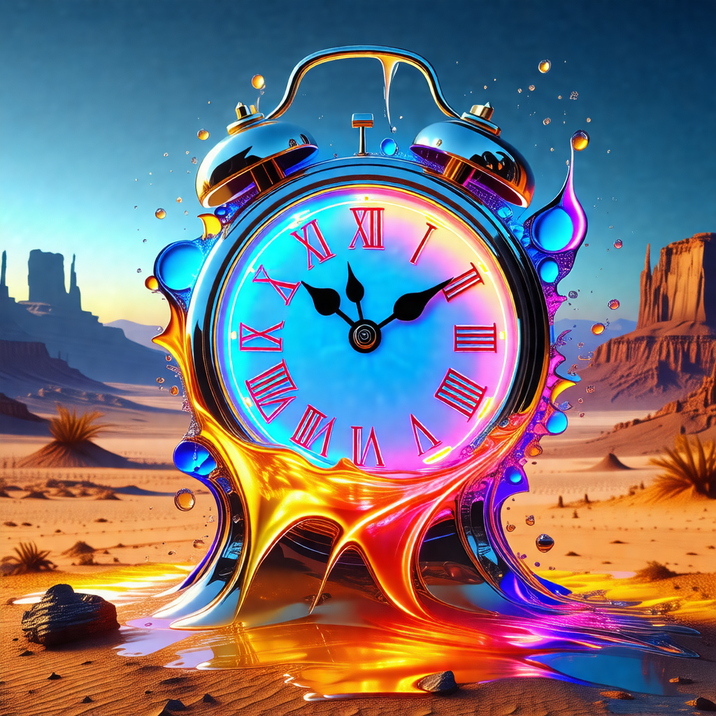 Large, colorful clock that is floating in the air