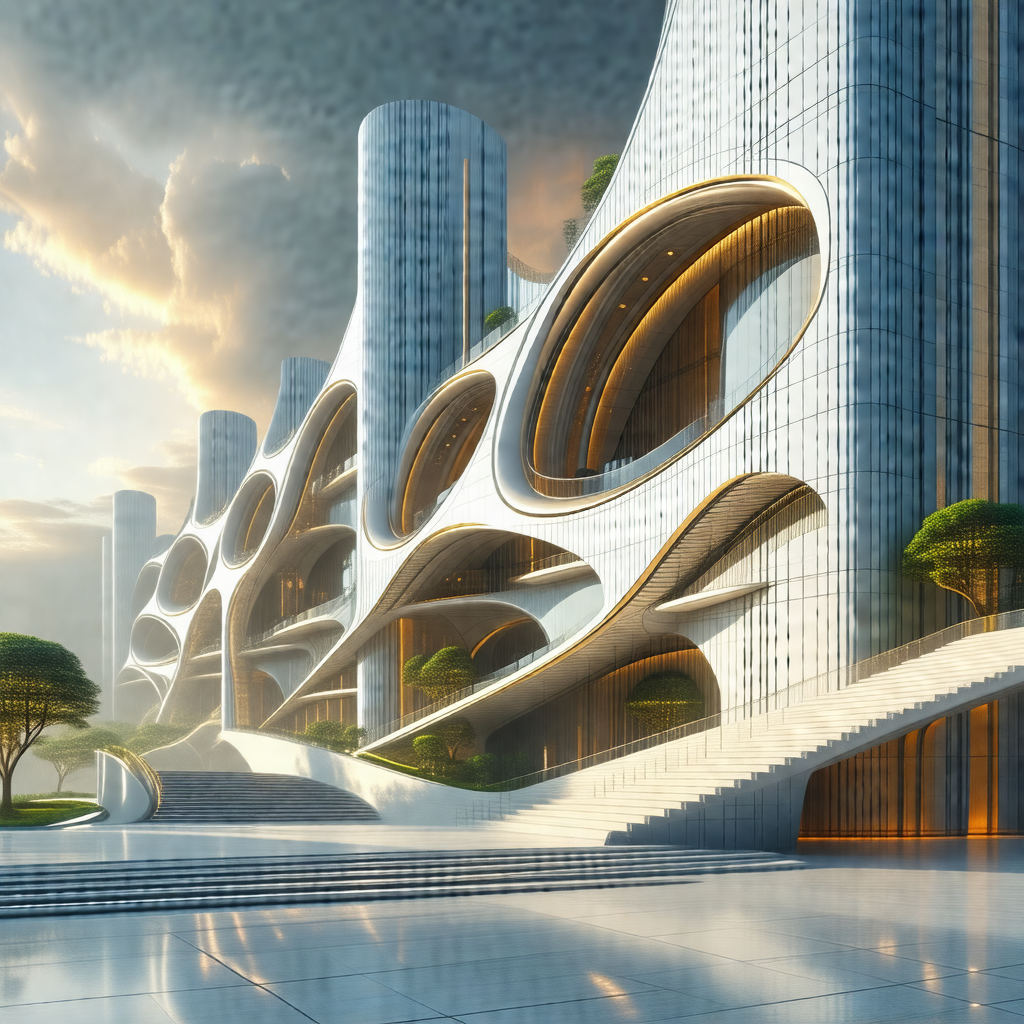 Large, modern building with a unique design