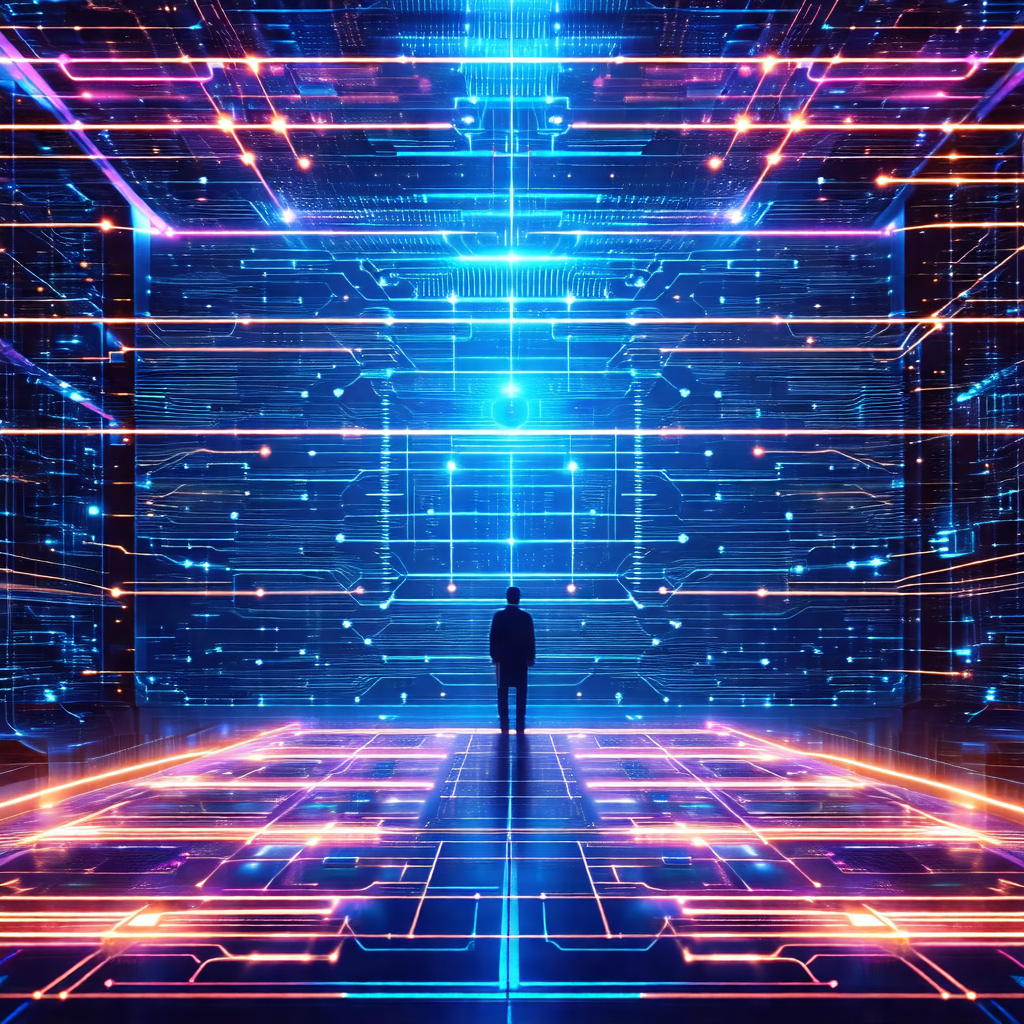 Man standing in a futuristic, blue-lit room