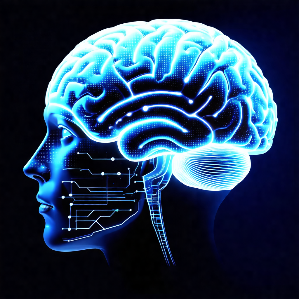 Close-up of a human head, focusing on the brain and its s...