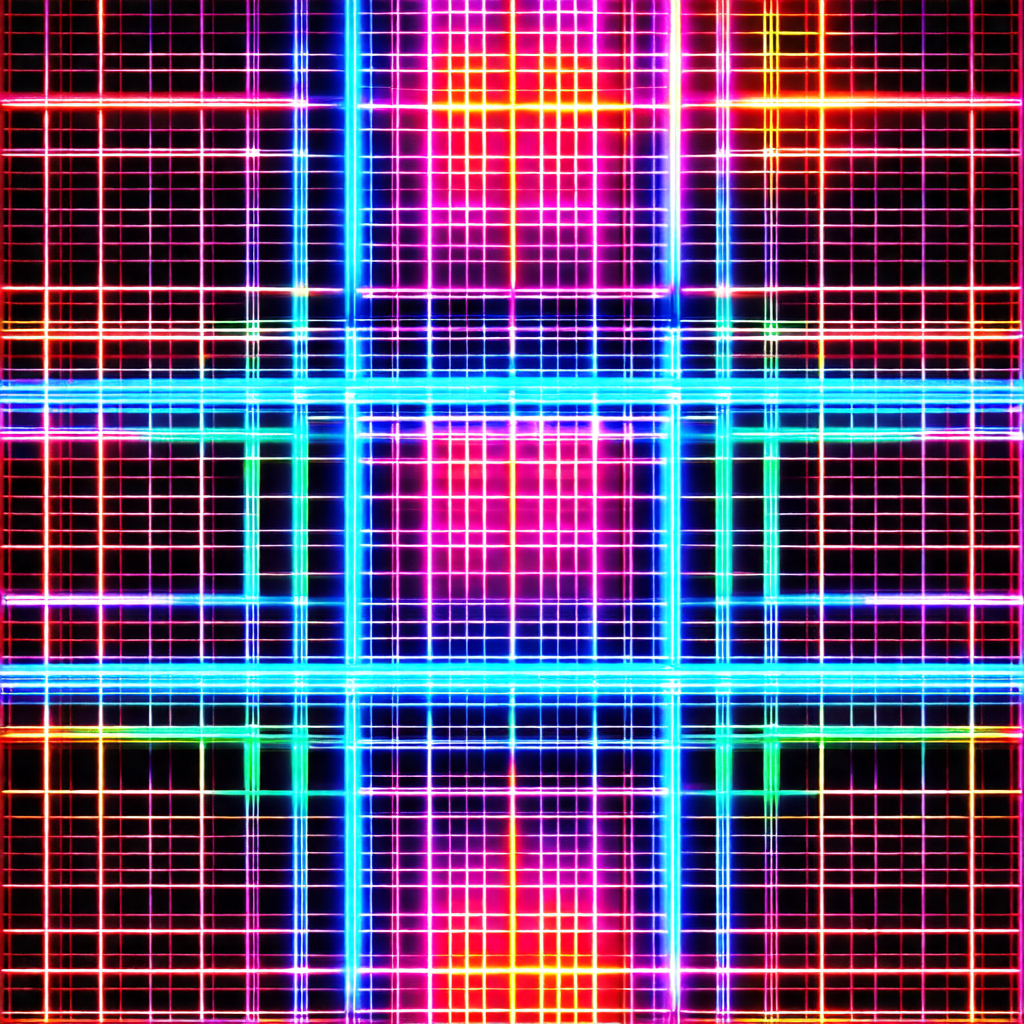 Colorful, abstract art piece featuring a grid of squares