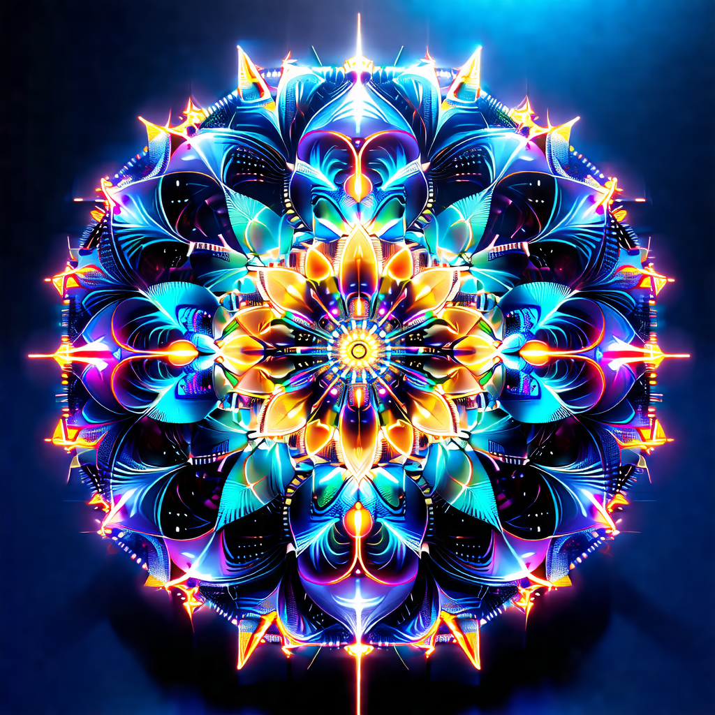Vibrant and colorful flower design, likely a mandala, wit...