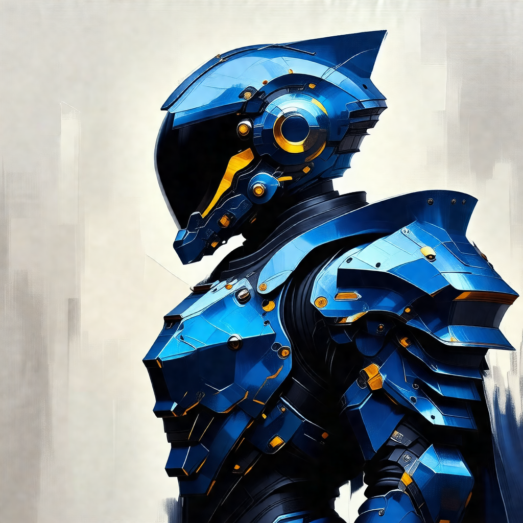 Futuristic robot with a blue and yellow color scheme