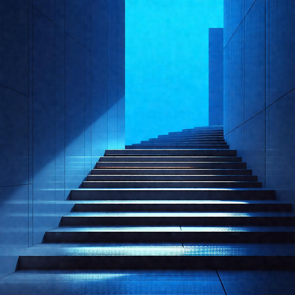 Staircase with a blue light illuminating the steps