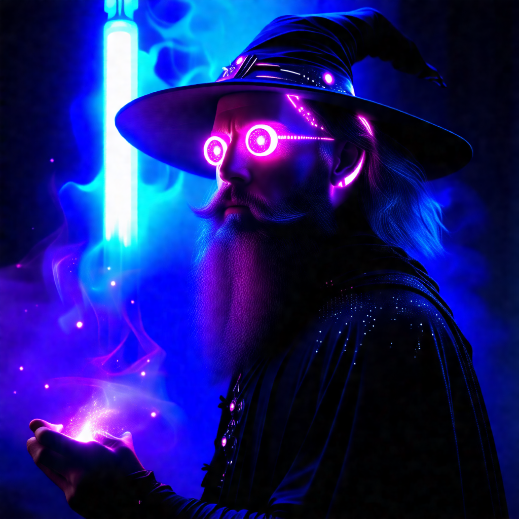 Man wearing a wizard's hat and glasses, standing in front...