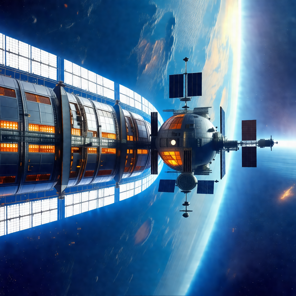 Large spacecraft with a dome-shaped structure on top of it