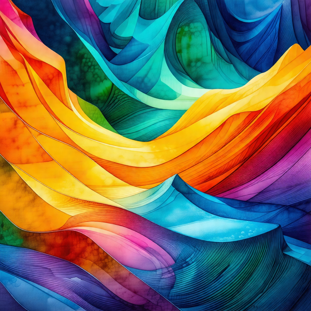 Colorful painting of a mountainous landscape