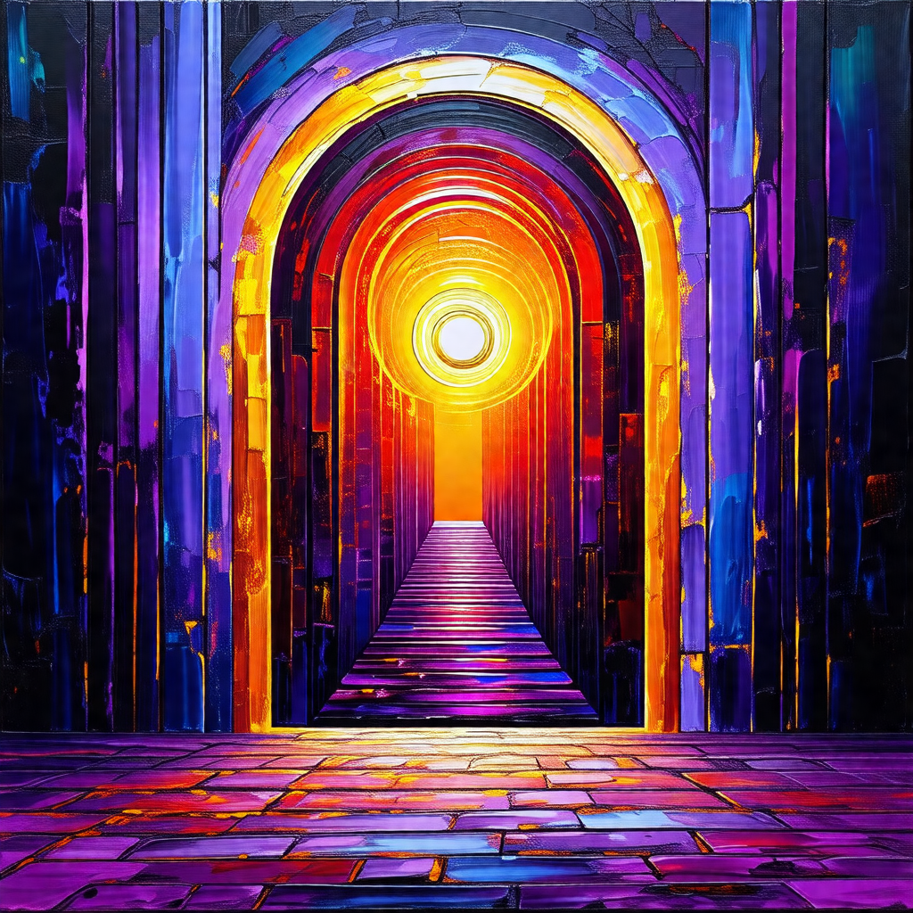 Long, narrow hallway with a bright light at the end