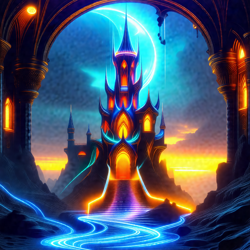 Beautifully designed castle with a blue and orange color ...