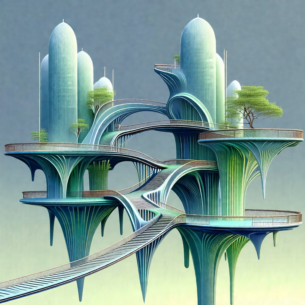 Futuristic city with a series of interconnected towers an...