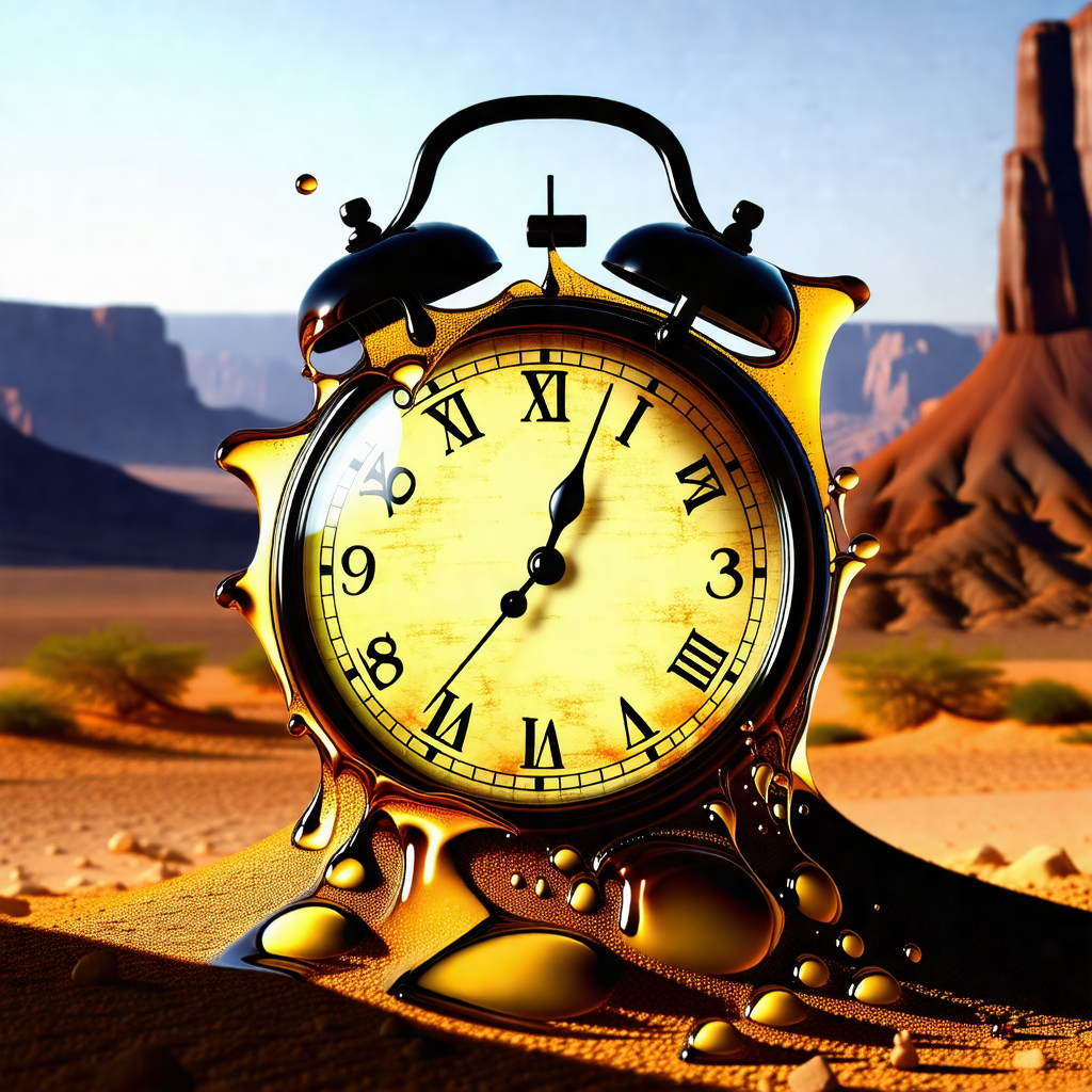 Large, golden clock sitting on a rocky surface, possibly ...