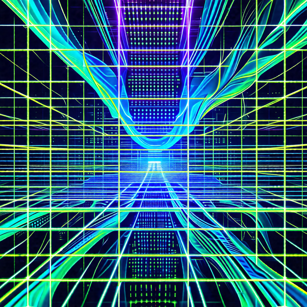 Futuristic, computer-generated scene featuring a tunnel-l...