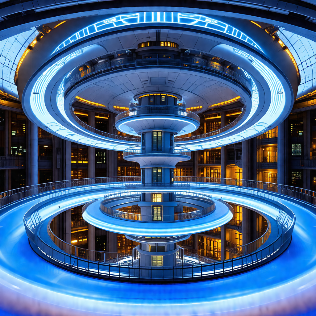 Large, modern building with a circular design