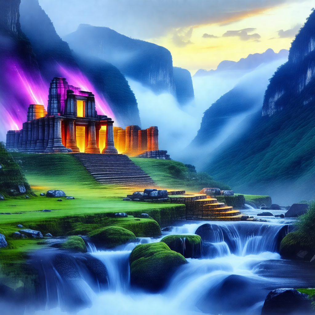 Majestic temple situated in a lush green valley