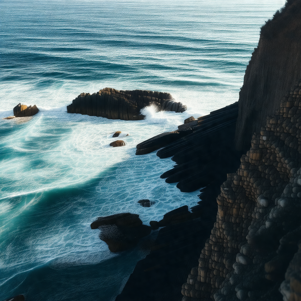 Beautiful ocean scene with a rocky cliff overlooking the ...