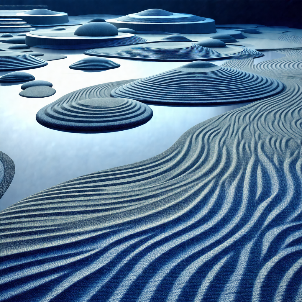 Blue and white landscape with a sandy terrain