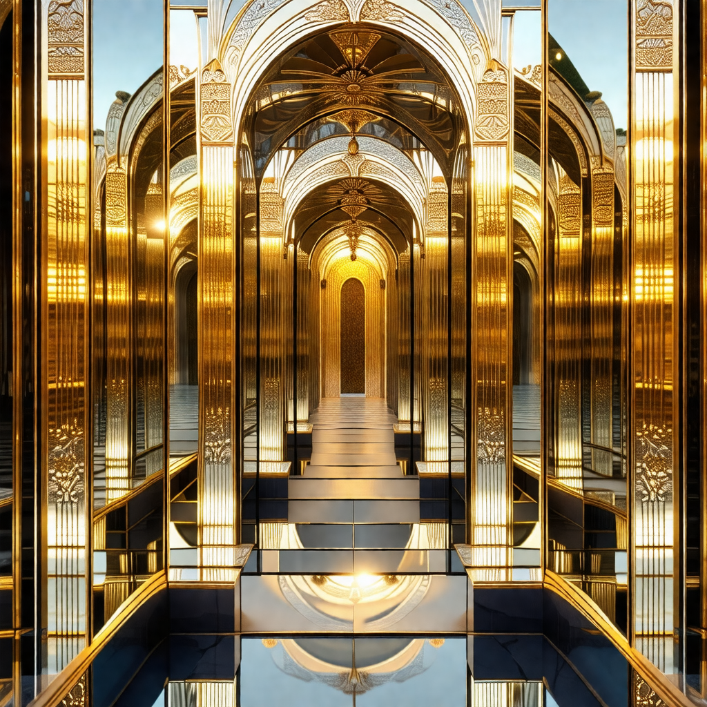 Large, ornate hallway with a gold-colored design