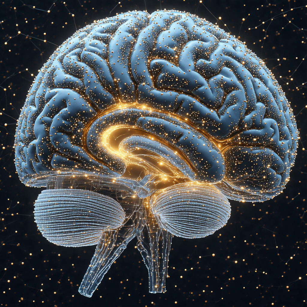 Close-up of a human brain, with a focus on the frontal lobe