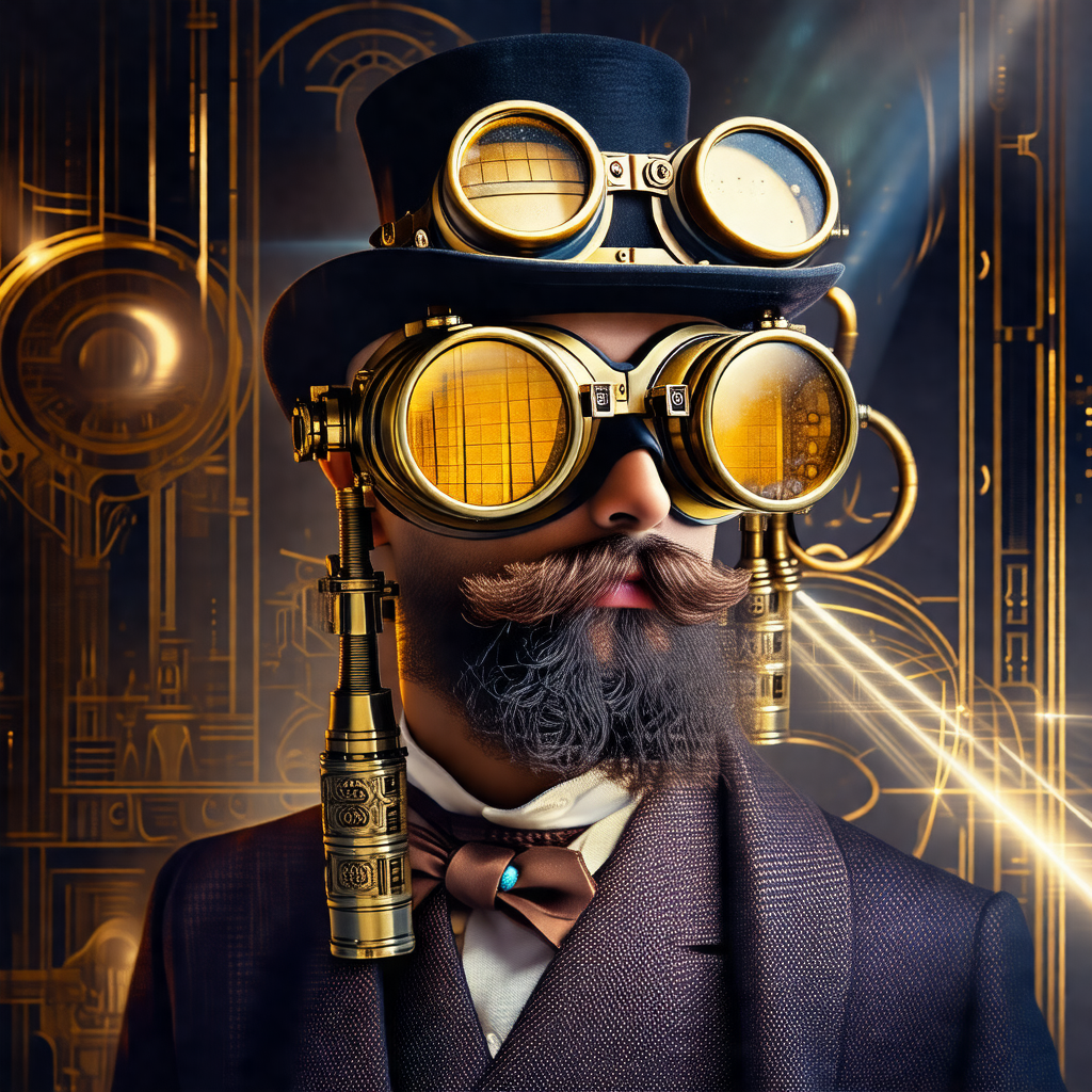 Man wearing a top hat and goggles, giving him a futuristi...