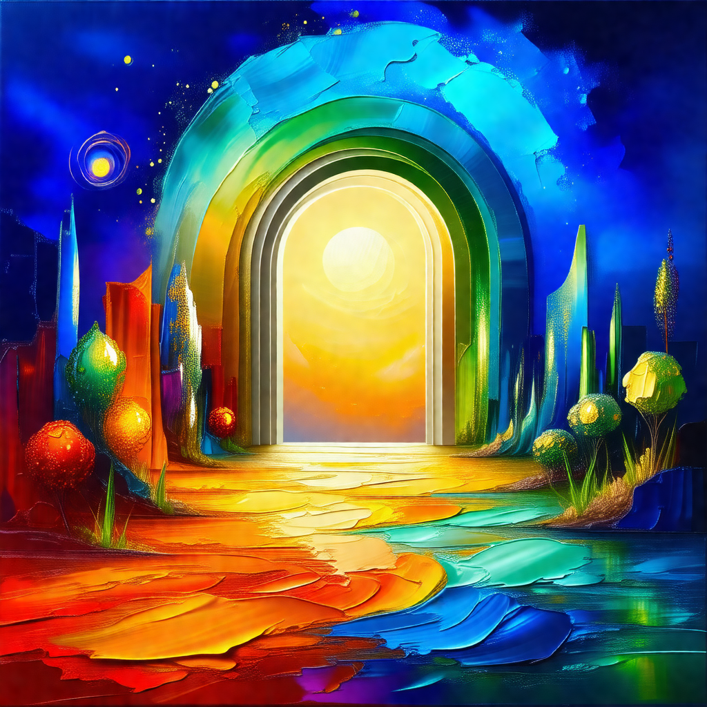 Vibrant and colorful painting of a rainbow-colored path l...