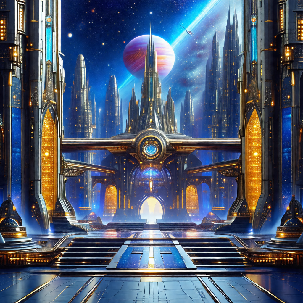 Digital painting of a futuristic city with a large, ornat...