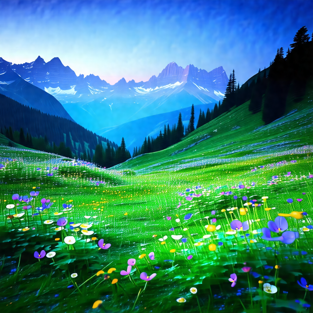 Lush green field with a beautiful mountain range in the b...