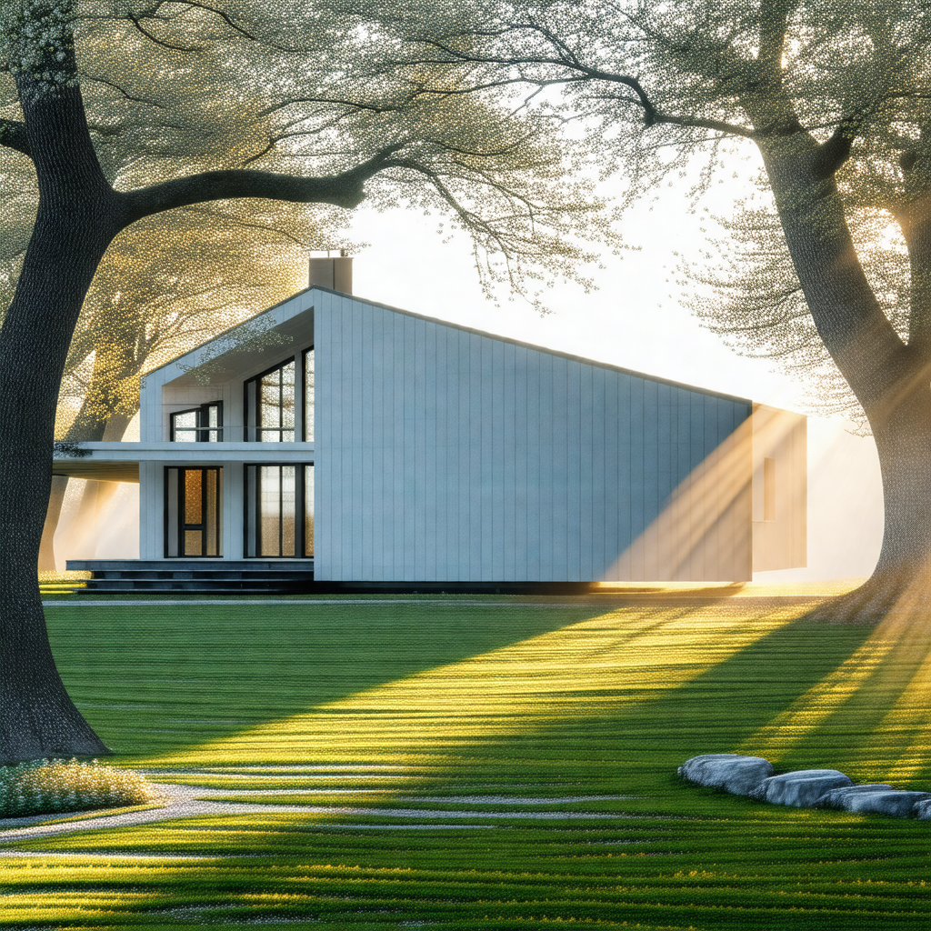 Large, modern-looking house with a white exterior