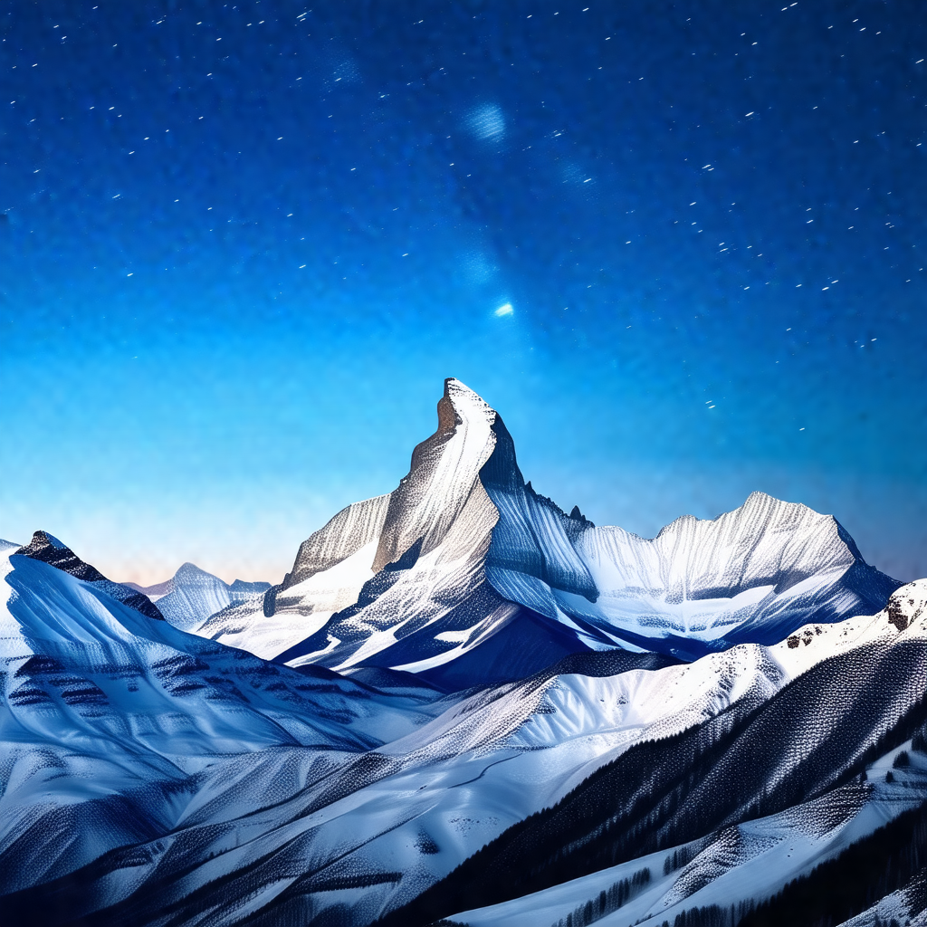 Majestic mountain with a snow-covered peak, towering over...