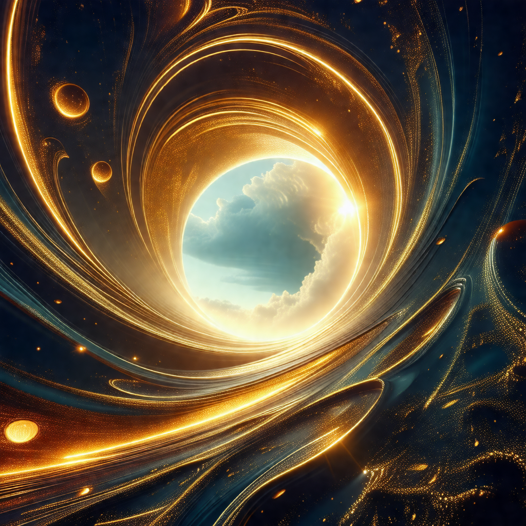 Digital painting of a spiral, featuring a brightly lit ce...