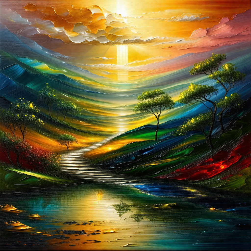 Painting of a beautiful landscape featuring a pathway lea...