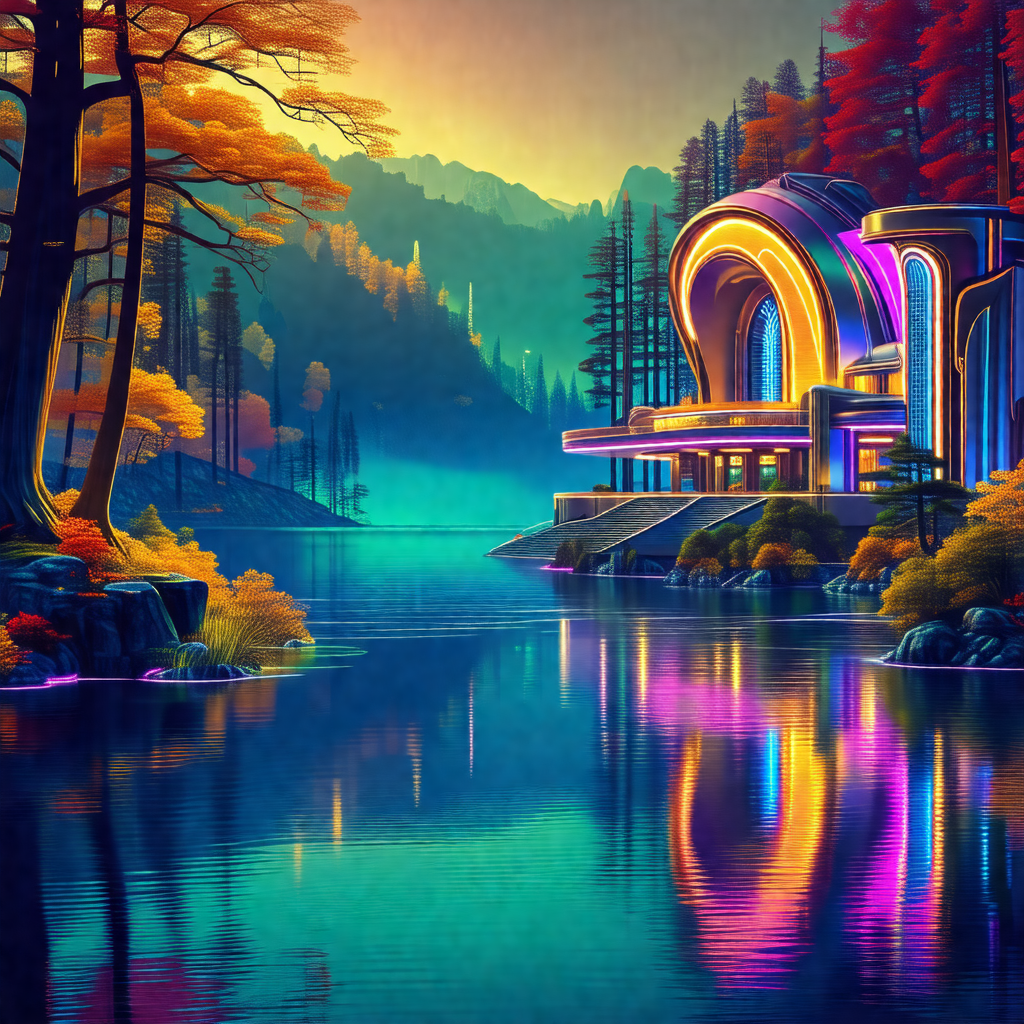 Large, futuristic building situated on the edge of a body...