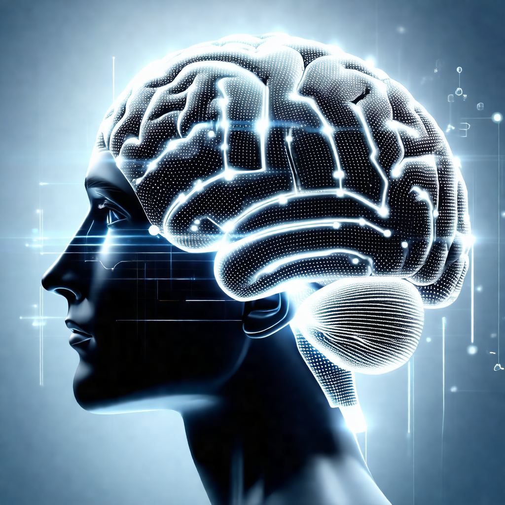 Close-up of a human head, focusing on the brain and its s...