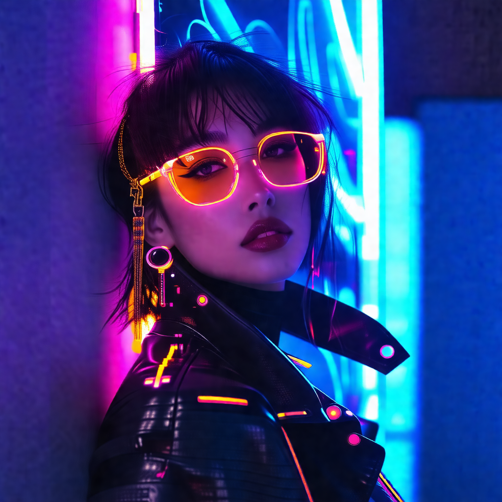 Woman wearing a black leather jacket and a pair of yellow...