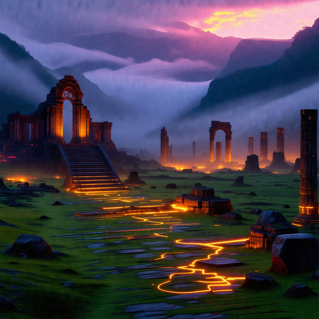 Beautiful landscape with a large, ancient stone structure...