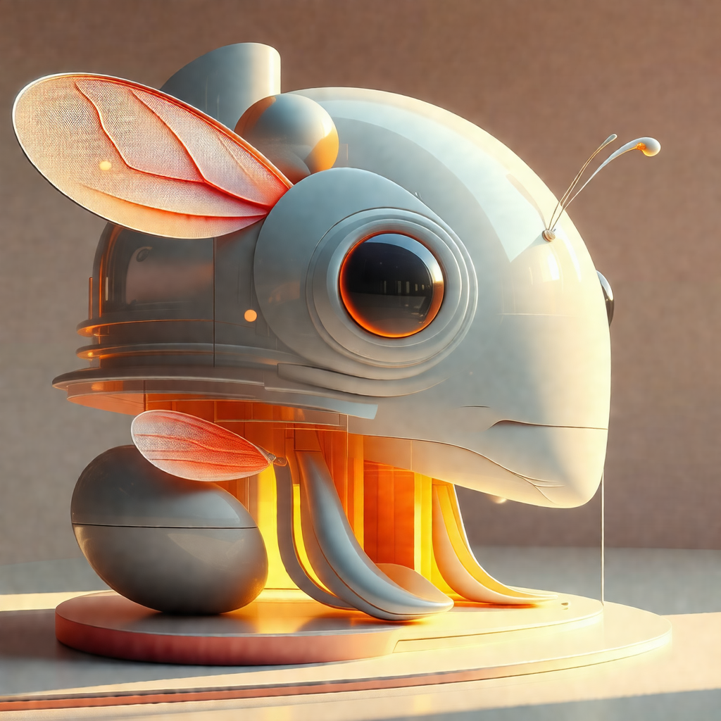 Futuristic robotic bee head, which is a part of a larger ...