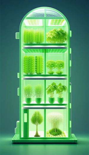 A Green Refrigerator Filled With Various Types Of Plants