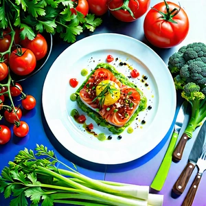 Lifestyle Aerial Photography: Farm-to-table Meal Prepared With Vibrant Colors With Dining Table