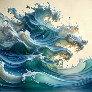 Abstract Ukiyo-e Style: Fluid Dynamics Captured In Abstract Form With Large Wave