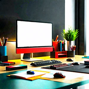 Business Octane Render: Workplace with productivity tools on desk