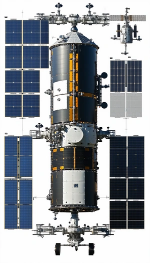 A Large Spacecraft Is Shown In A Series Of Diagrams, With Each Section Labeled
